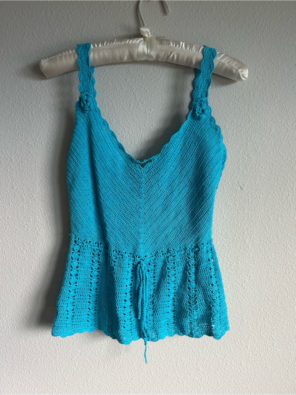 Handmade Women’s Crocheted V Neck Camisole in Bright Turquoise